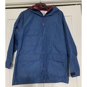 Vintage Woolrich Woman Flannel Wool Lined Parka Womens Medium Cord Lock Blue Zip